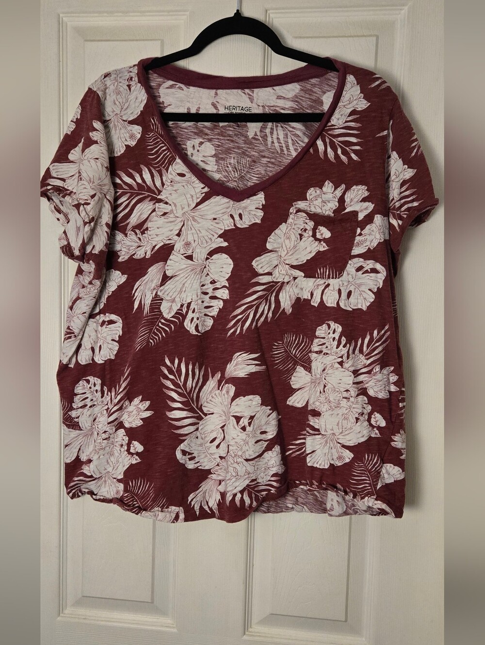 Torrid Burgundy Floral V-Neck Pocket Tee